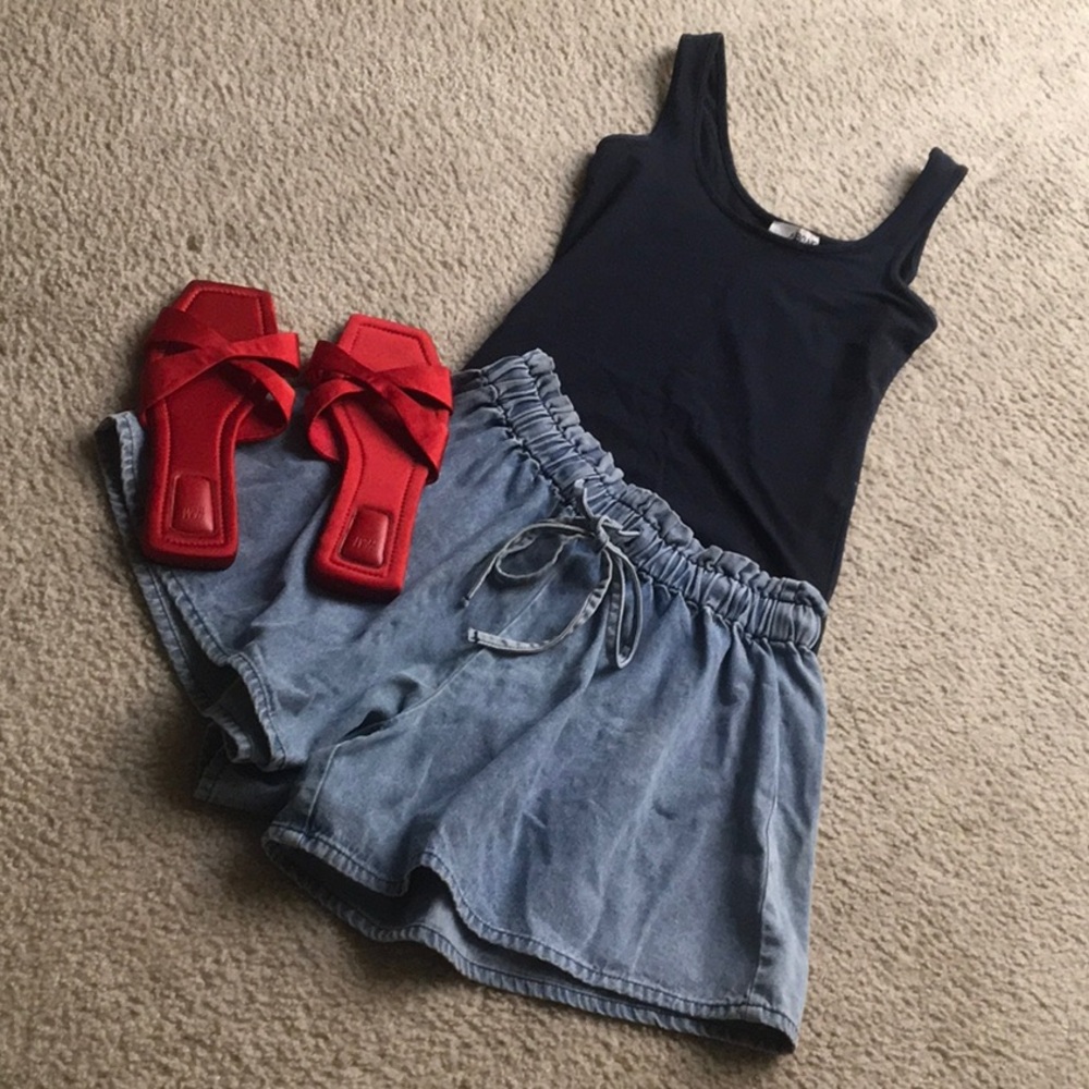 STONE WASHED CHAMBRAY DENIM PAPER BAG SHORTS